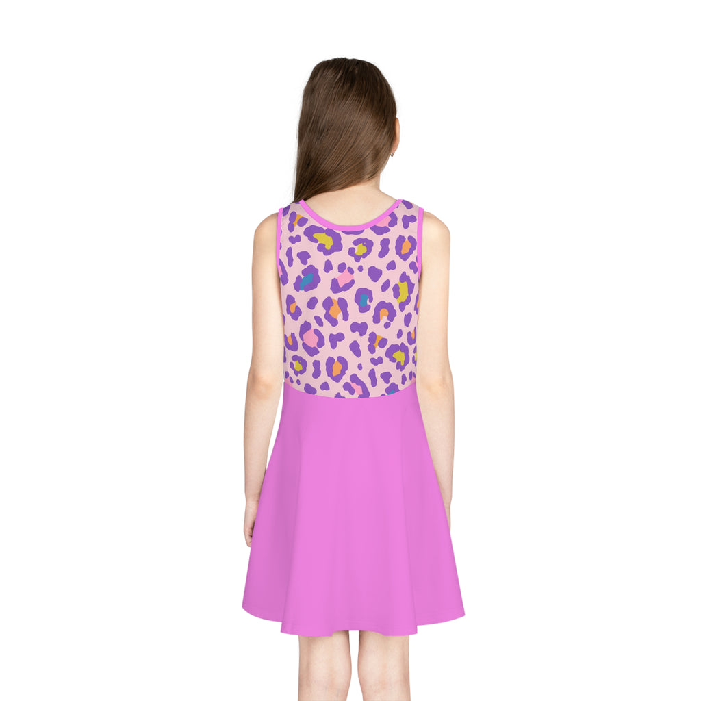 Girls' Pink Leopard Print Sundress – Sleeveless Twirl Dress for Kids