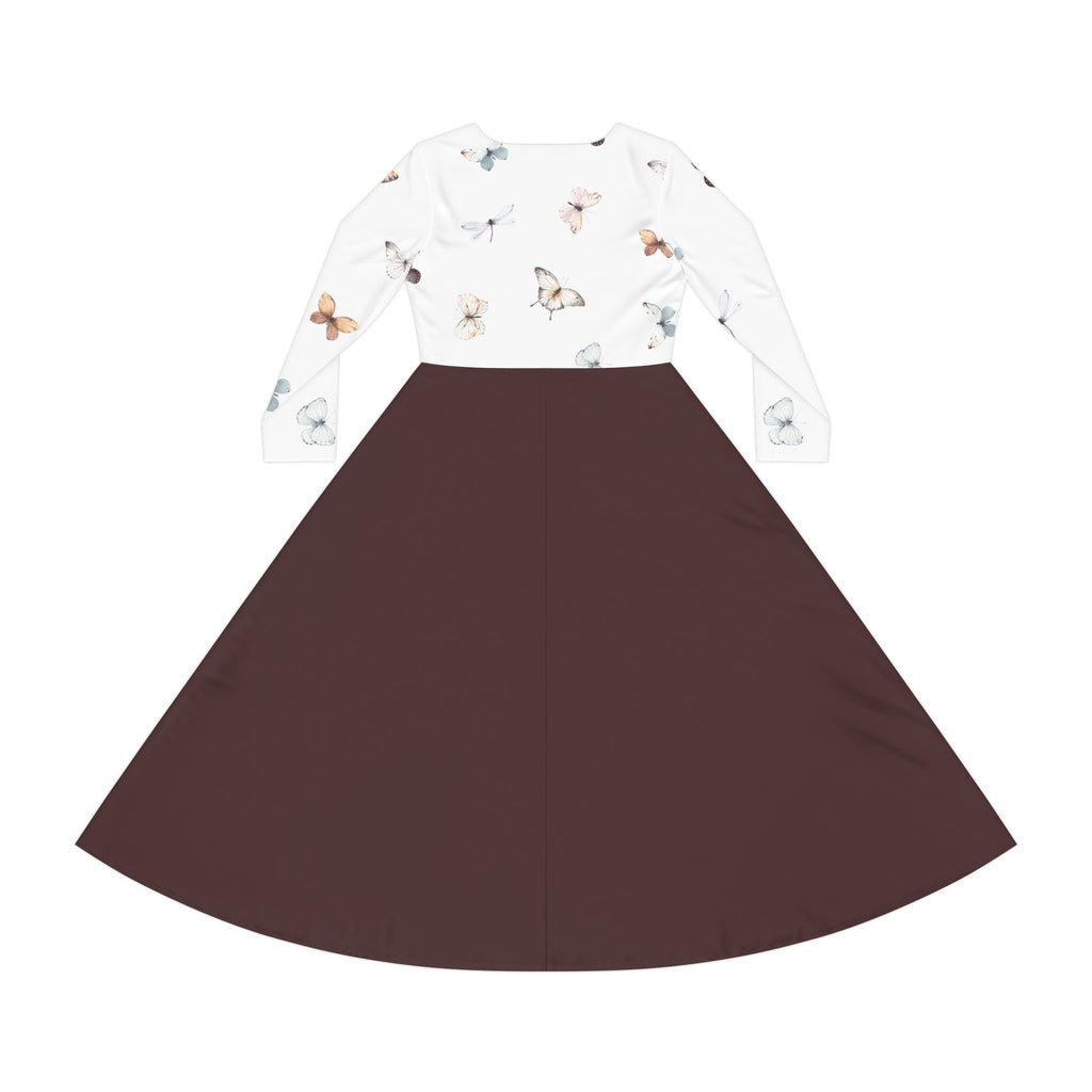 Butterfly Print Long Sleeve Dance Dress — Floral Ballet Skater Midi