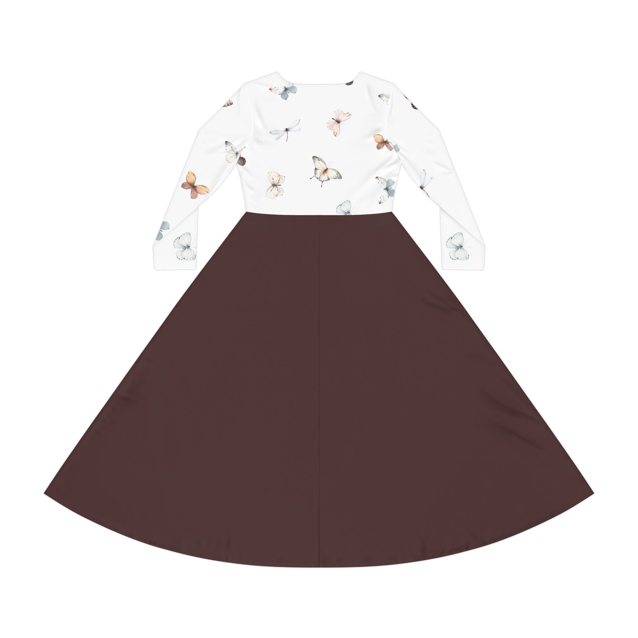 Butterfly Print Long Sleeve Dance Dress — Floral Ballet Skater Midi