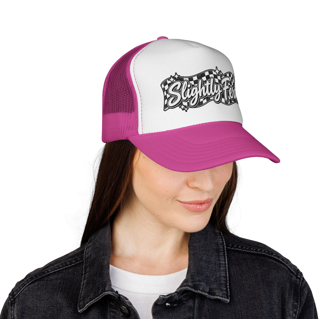 Slightly Feral Trucker Cap — Vintage Checkered Logo Mesh Hat