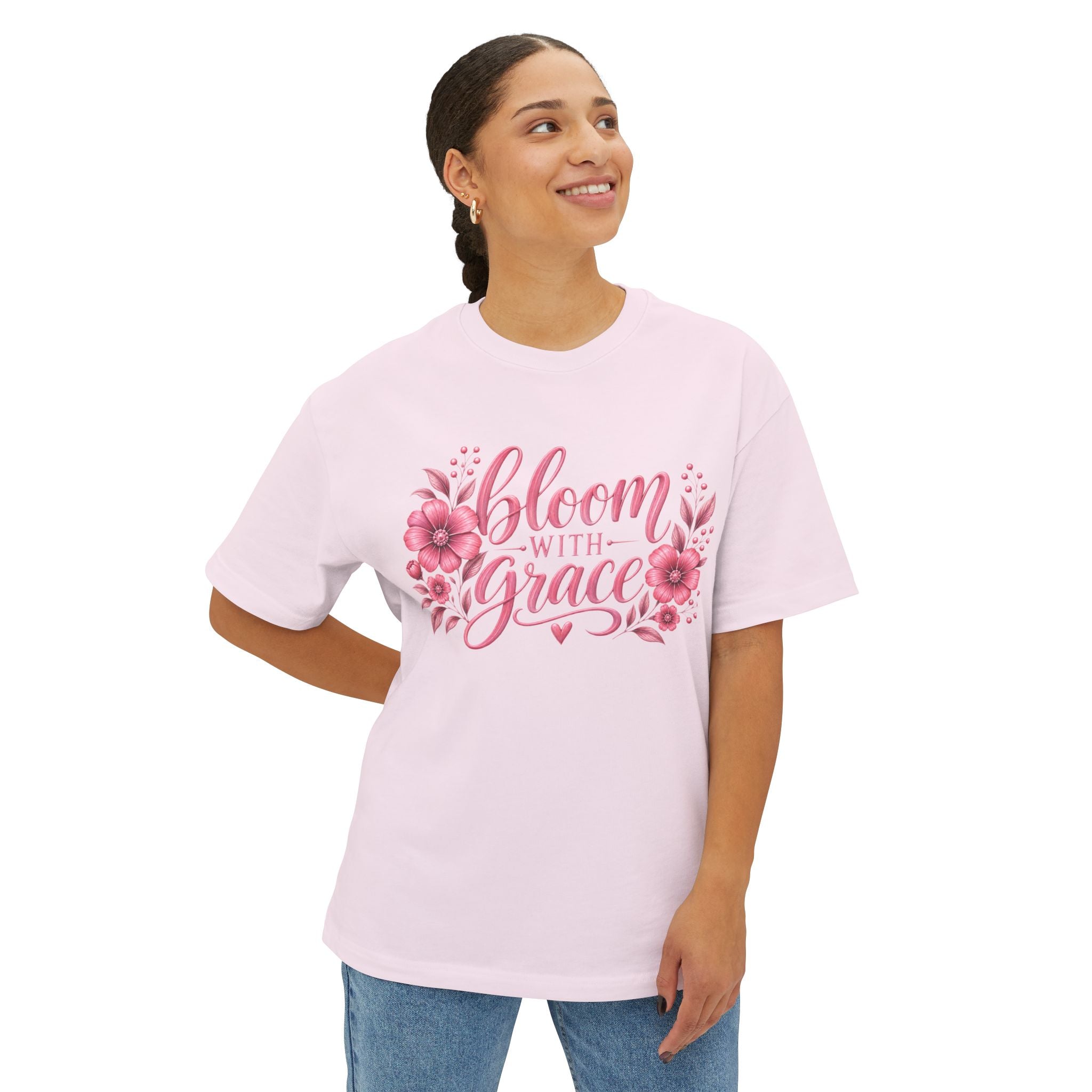 Bloom With Grace Floral Tee — Pink Inspirational Shirt for Women