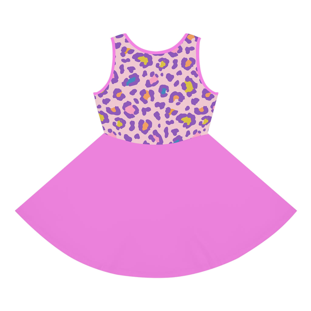 Girls' Pink Leopard Print Sundress – Sleeveless Twirl Dress for Kids
