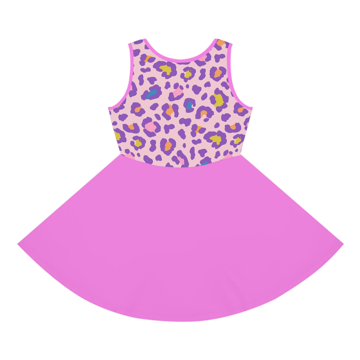 Girls' Pink Leopard Print Sundress – Sleeveless Twirl Dress for Kids