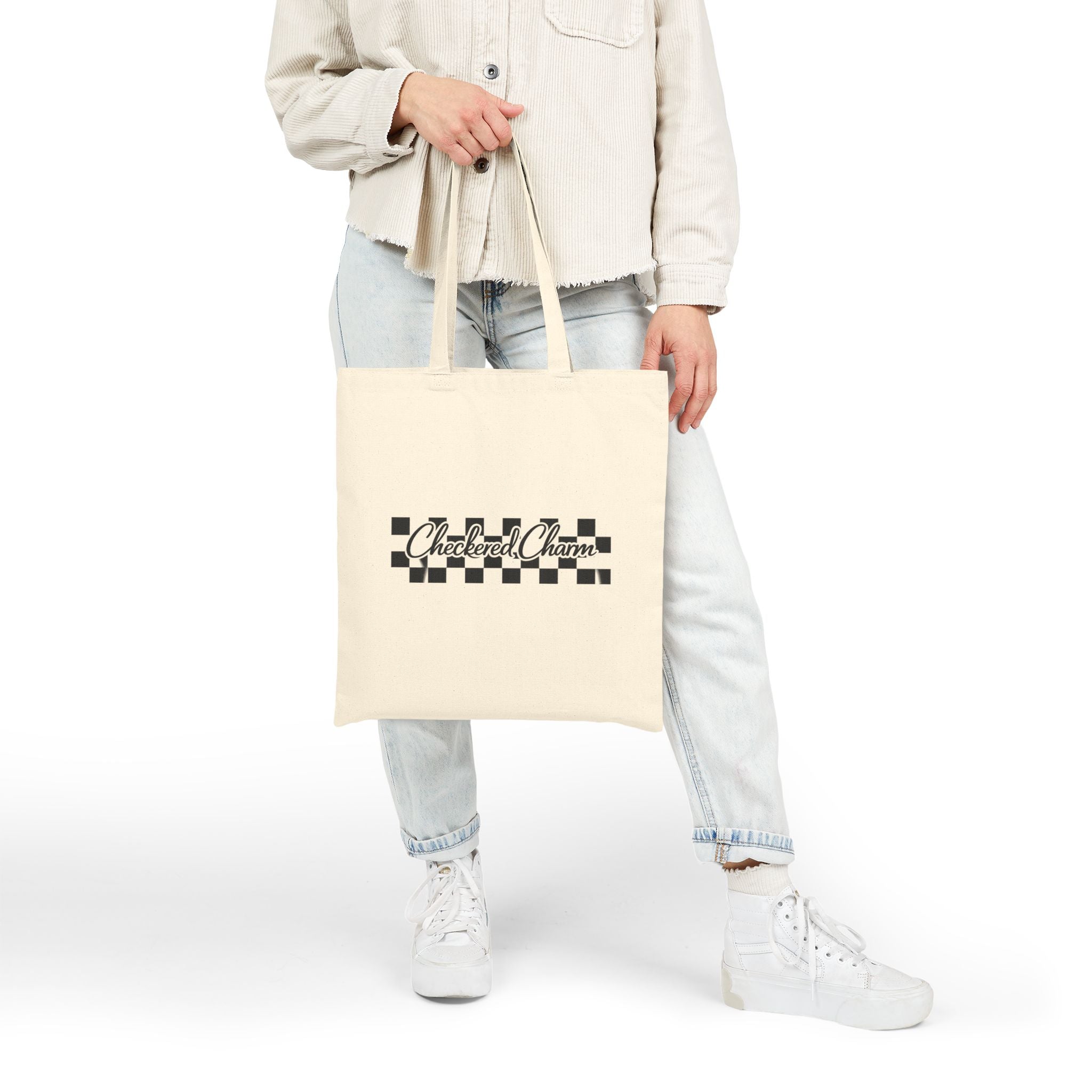 Checkered Charm Canvas Tote Bag — Vintage Checkerboard Market Bag