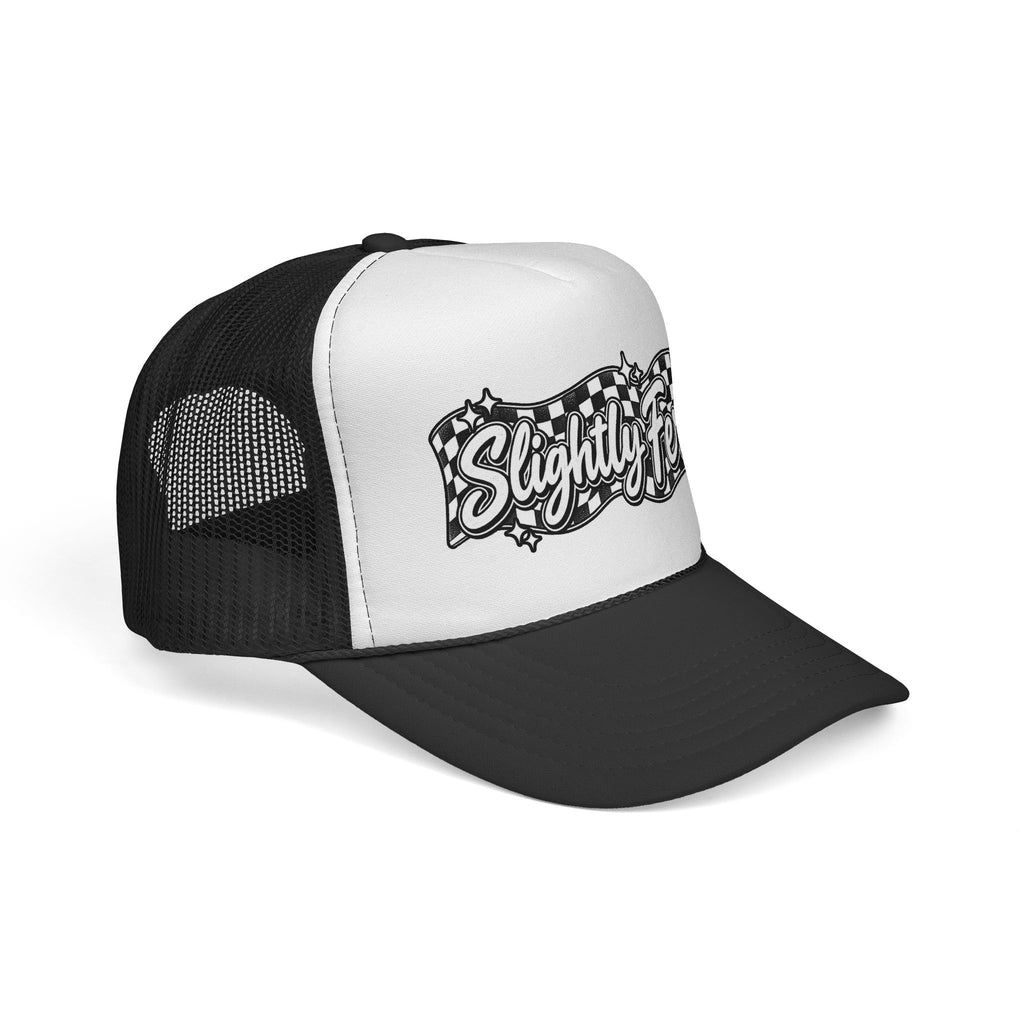 Slightly Feral Trucker Cap — Vintage Checkered Logo Mesh Hat