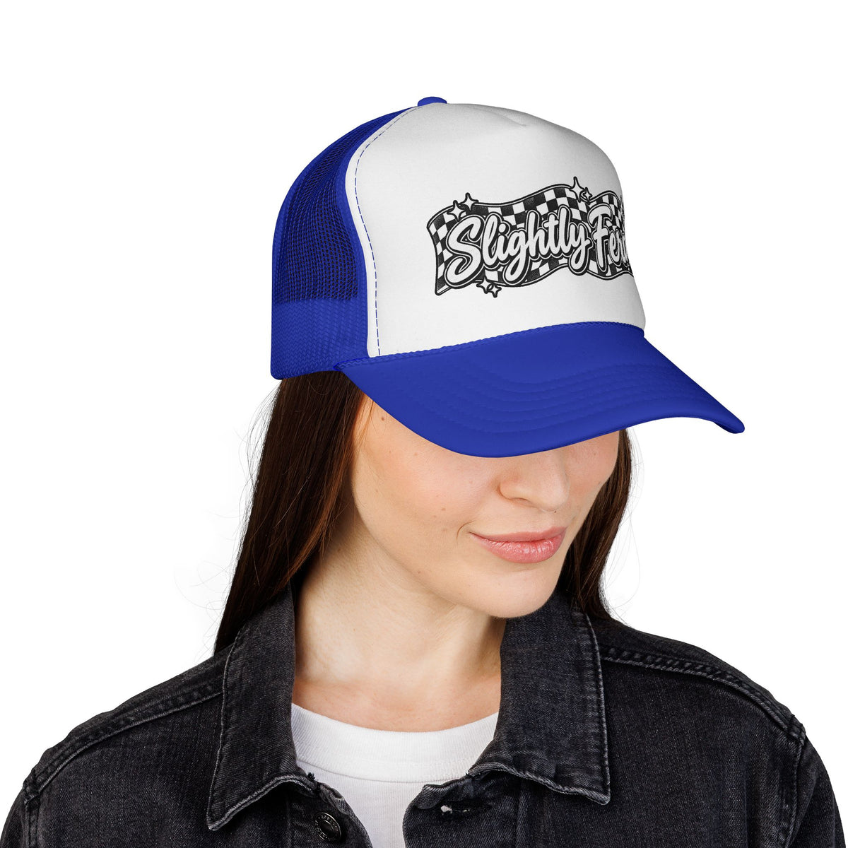 Slightly Feral Trucker Cap — Vintage Checkered Logo Mesh Hat