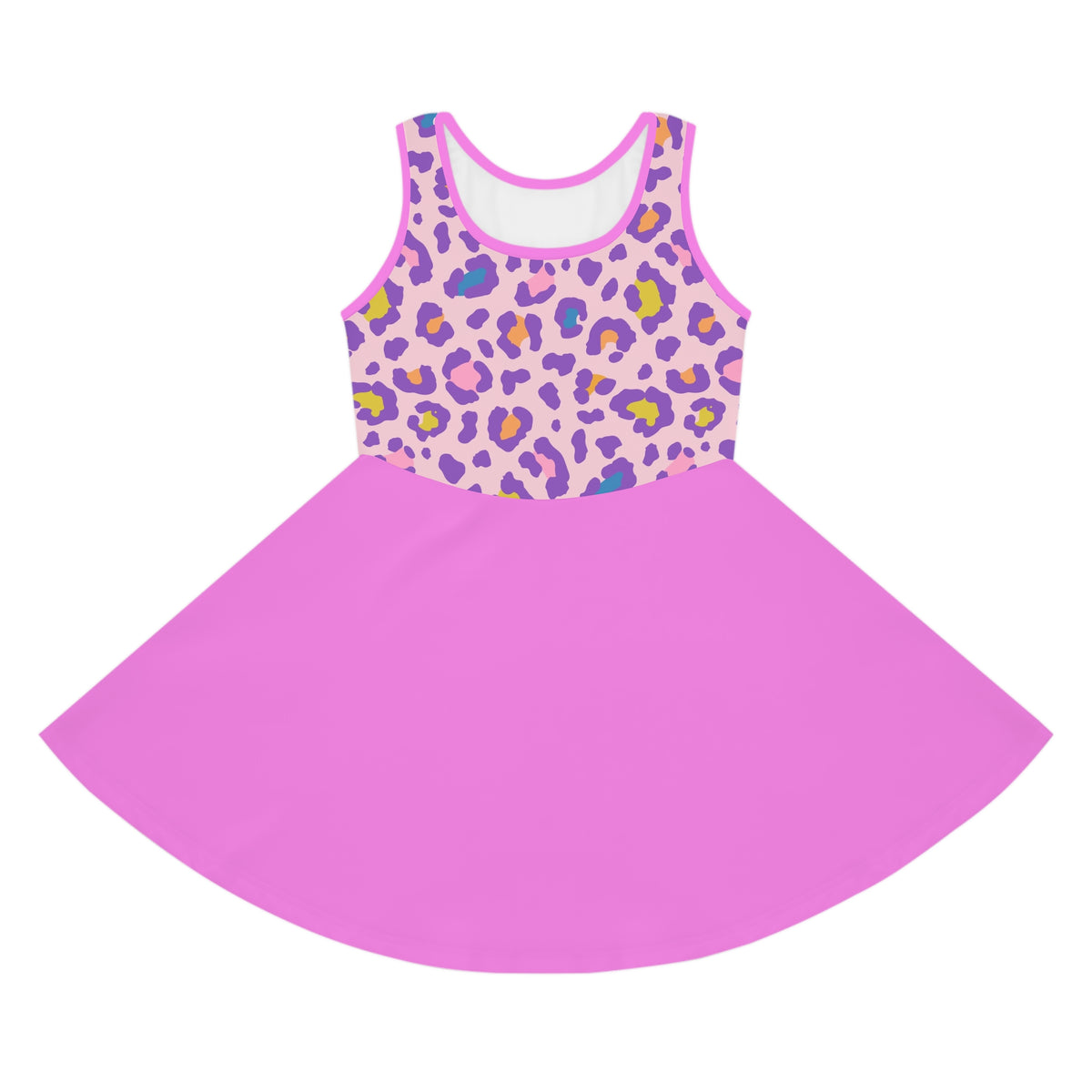 Girls' Pink Leopard Print Sundress – Sleeveless Twirl Dress for Kids