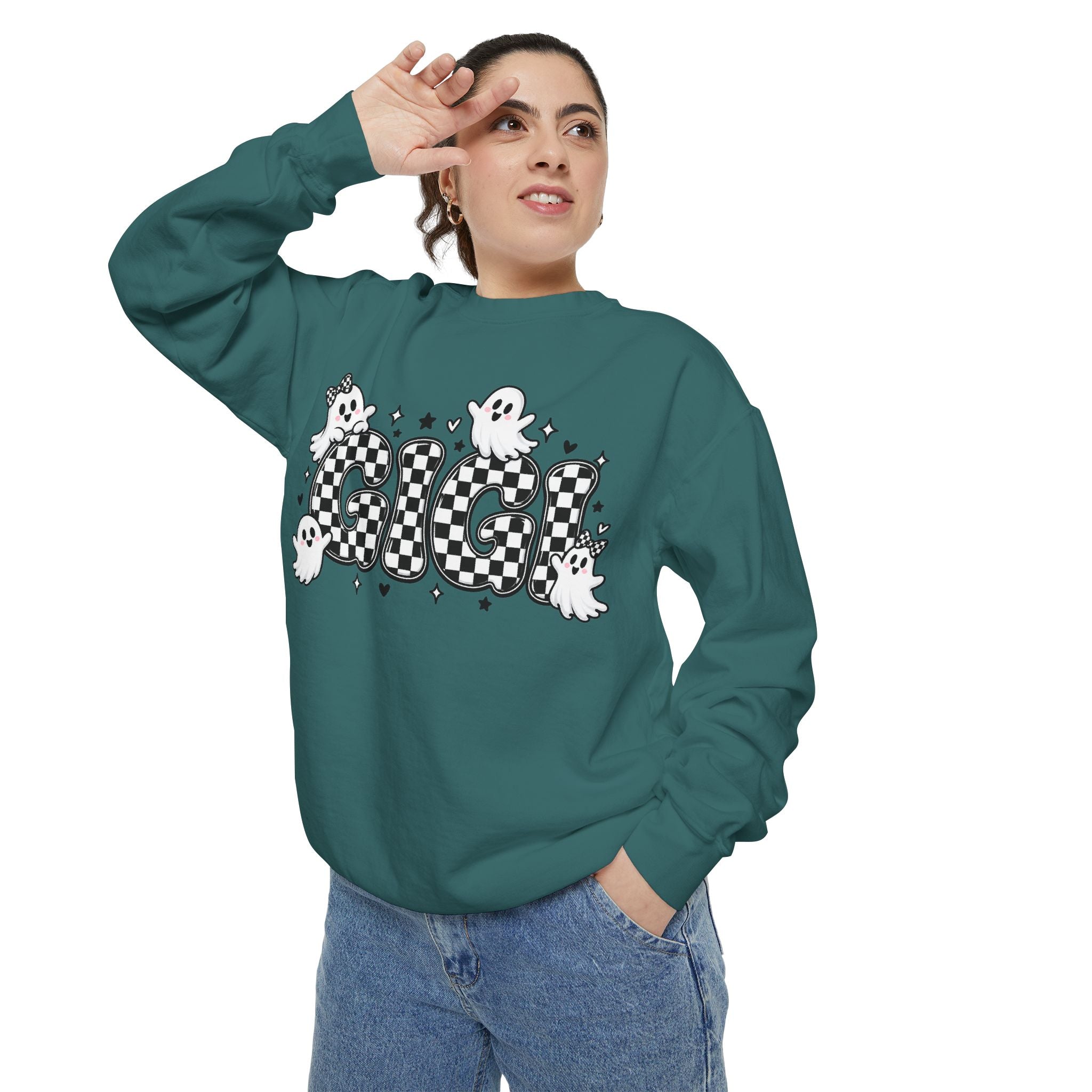 Ghost Check Sweatshirt — Halloween Cute Ghosts Graphic Crewneck