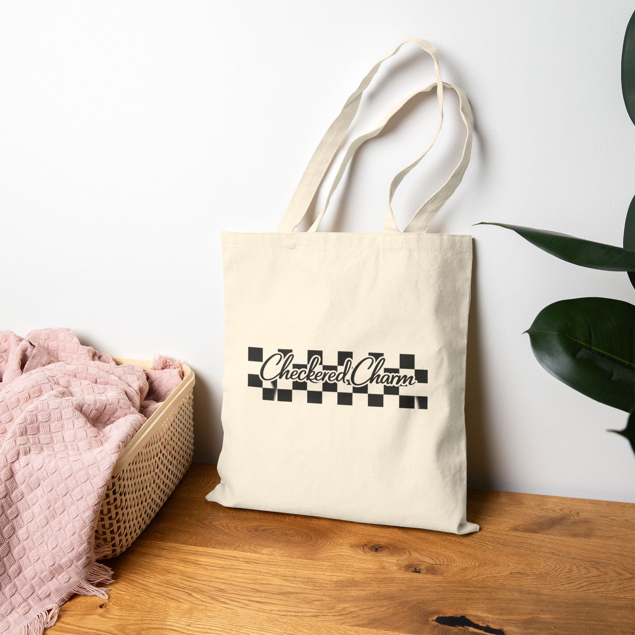 Checkered Charm Canvas Tote Bag — Vintage Checkerboard Market Bag