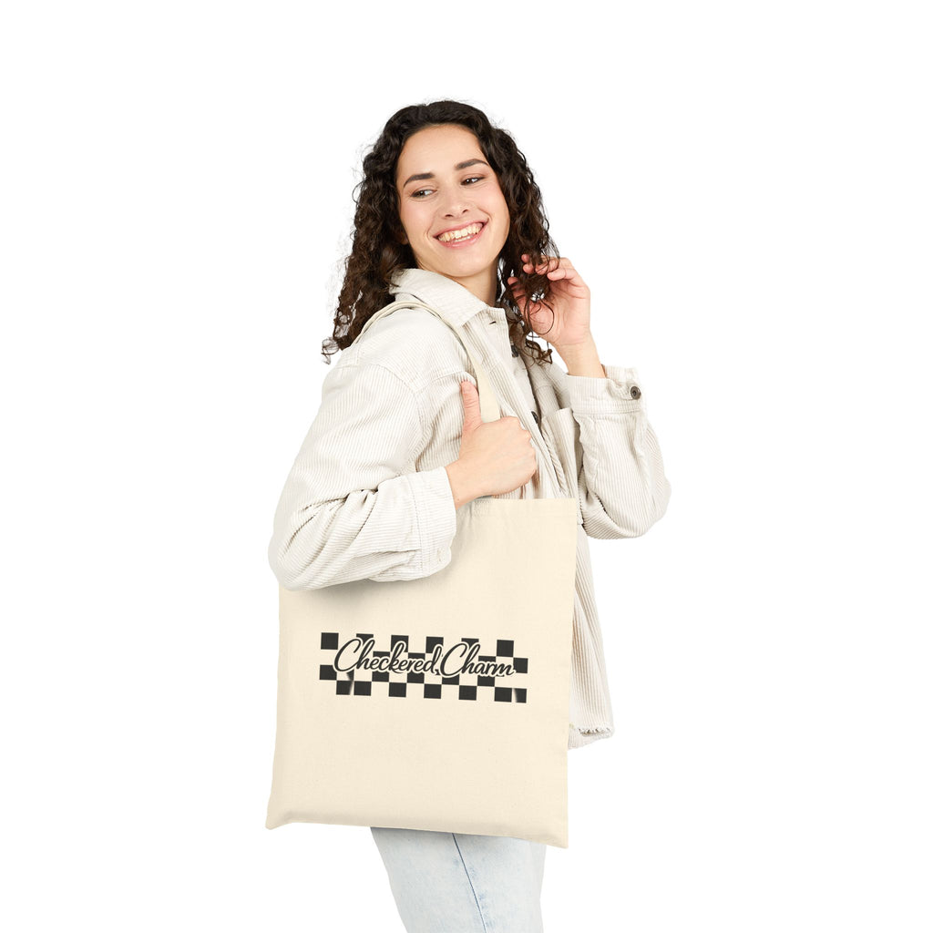 Checkered Charm Canvas Tote Bag — Vintage Checkerboard Market Bag