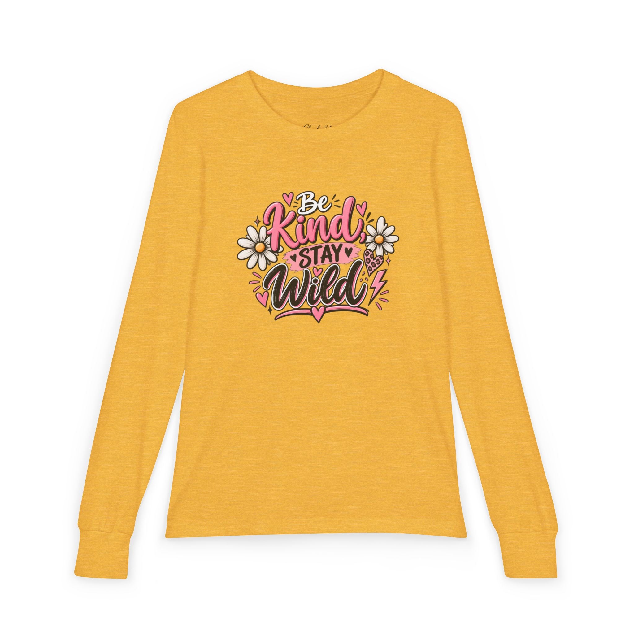 Be Kind Stay Wild Youth Long Sleeve Tee — Floral Positive Message Shirt