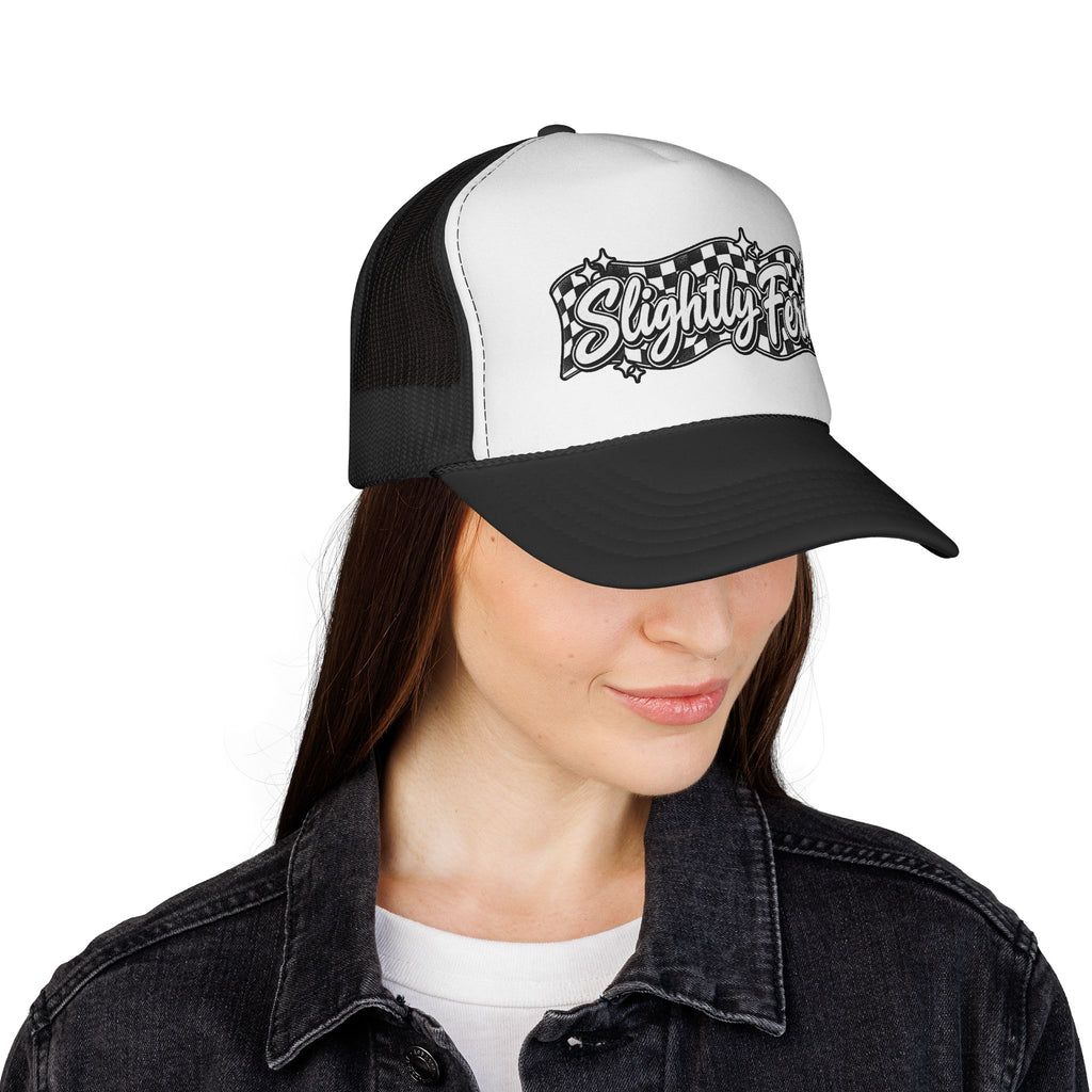 Slightly Feral Trucker Cap — Vintage Checkered Logo Mesh Hat