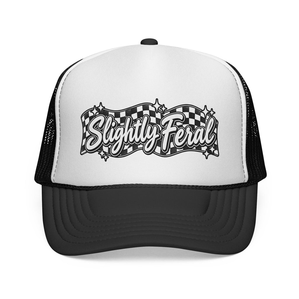 Slightly Feral Trucker Cap — Vintage Checkered Logo Mesh Hat