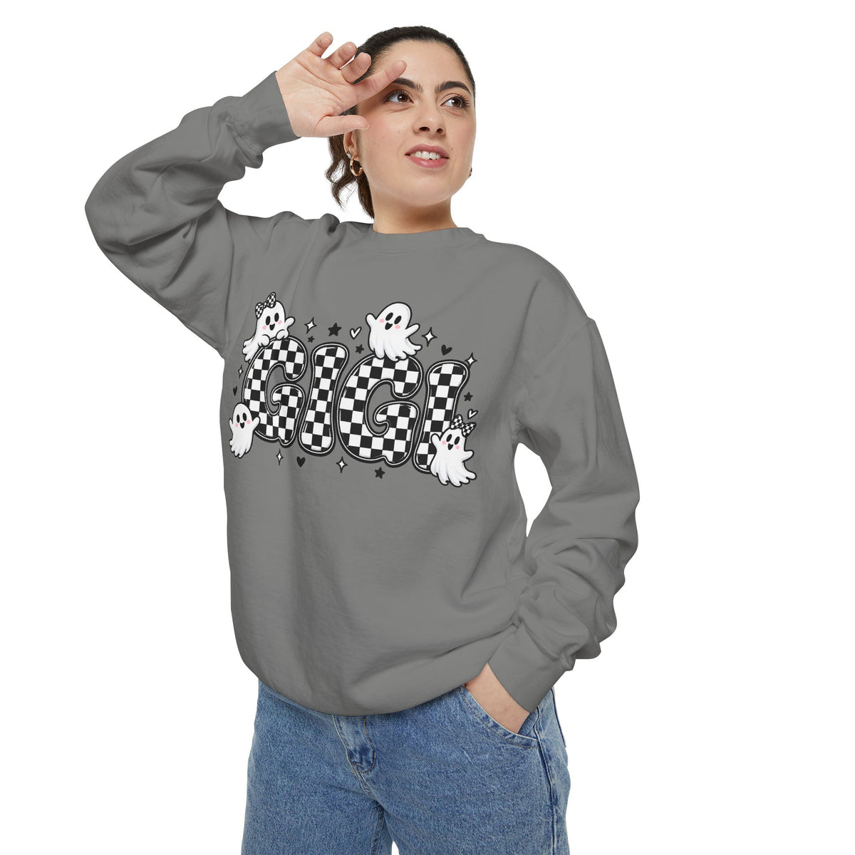 Ghost Check Sweatshirt — Halloween Cute Ghosts Graphic Crewneck