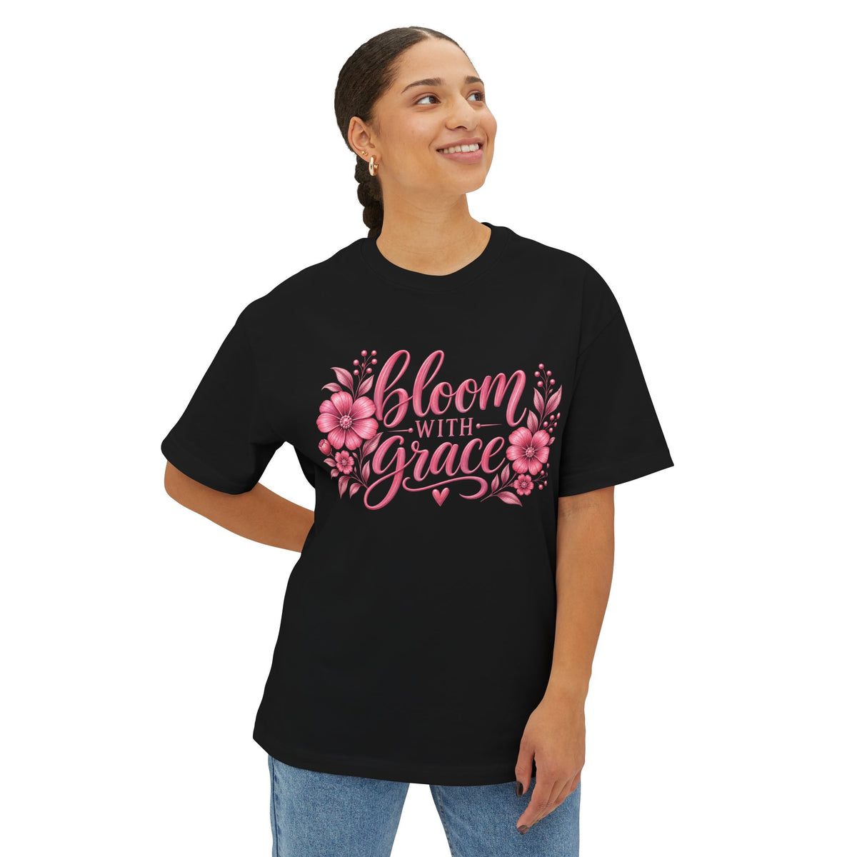 Bloom With Grace Floral Tee — Pink Inspirational Shirt for Women