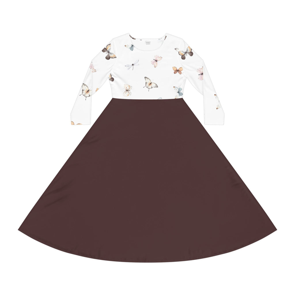 Butterfly Print Long Sleeve Dance Dress — Floral Ballet Skater Midi