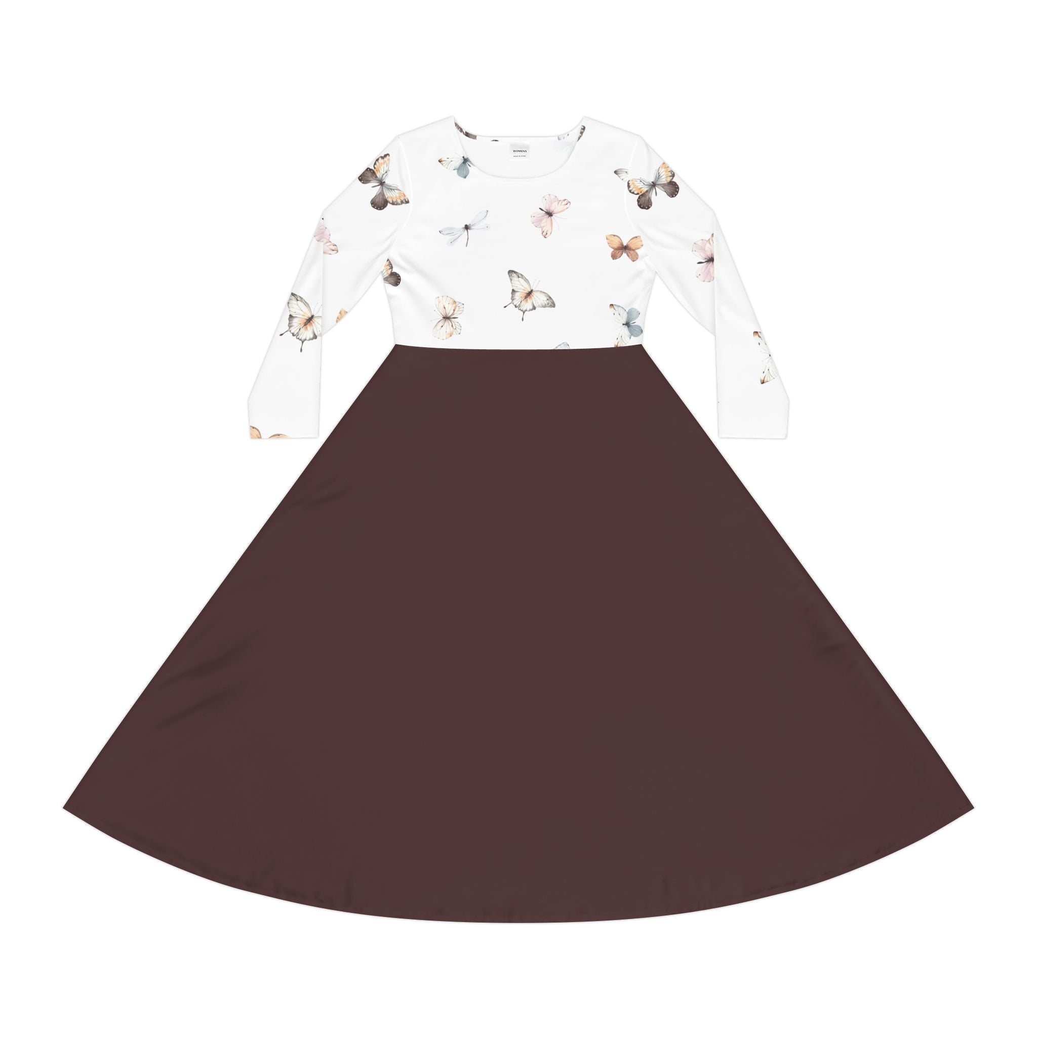 Butterfly Print Long Sleeve Dance Dress — Floral Ballet Skater Midi