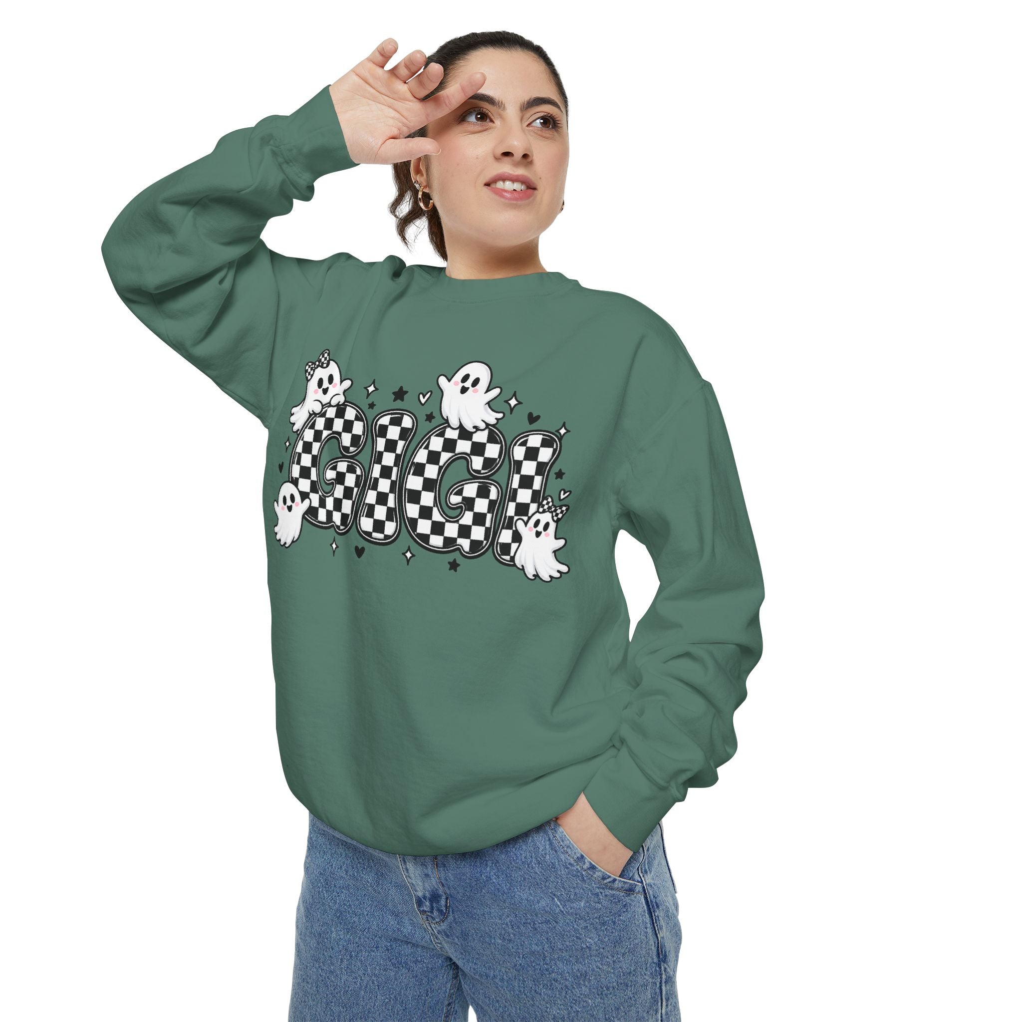 Ghost Check Sweatshirt — Halloween Cute Ghosts Graphic Crewneck